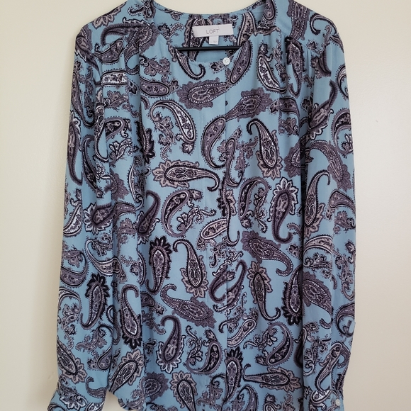 Ann Taylor Loft Top Longsleve Large Blue Blouse